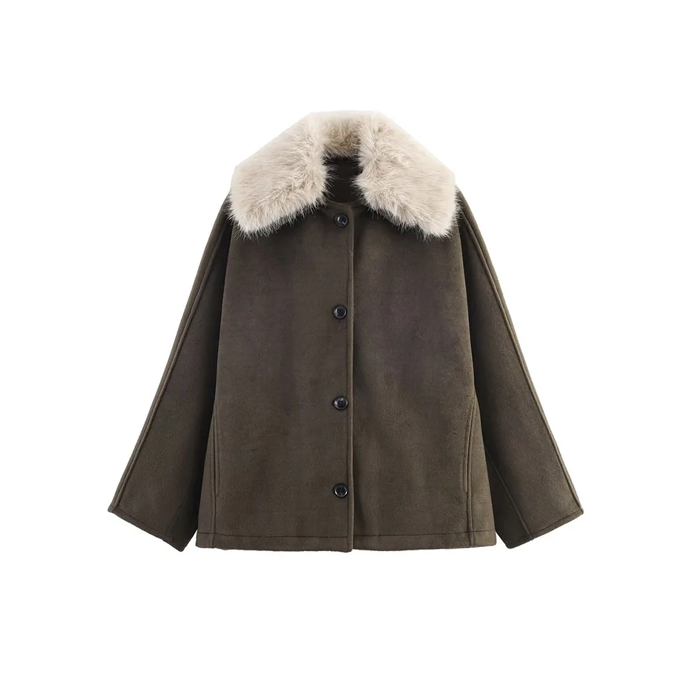 

Autumn new women's fashion casual loose versatile mixed artificial fur collar jacket coat