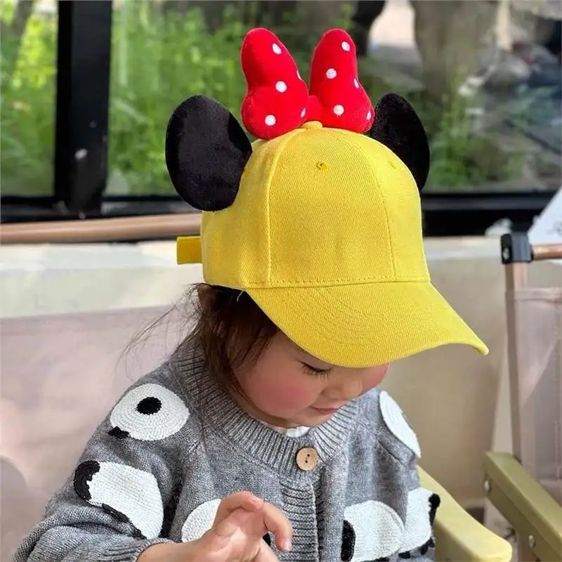 10pcs Cute Bow Cartoon Mouse Kids Adult Baseball Cap, Adjustable Canvas Summer UV Protection Sun Hat for Boys Girls