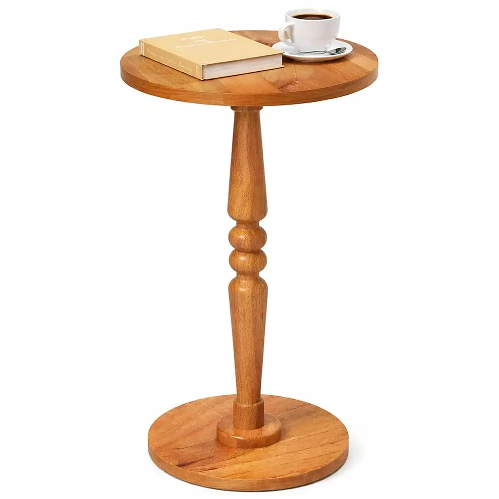 

Small Side Table for Small Spaces - Modern Accent End Table with Solid Wood Top and Pedestal Leg - Compact Drink Table for Co