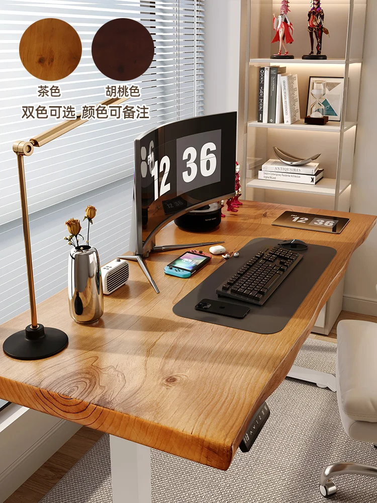 Solid wood large board desk, home office computer desk, multifunctional standing work table, intelligent electric lifting table