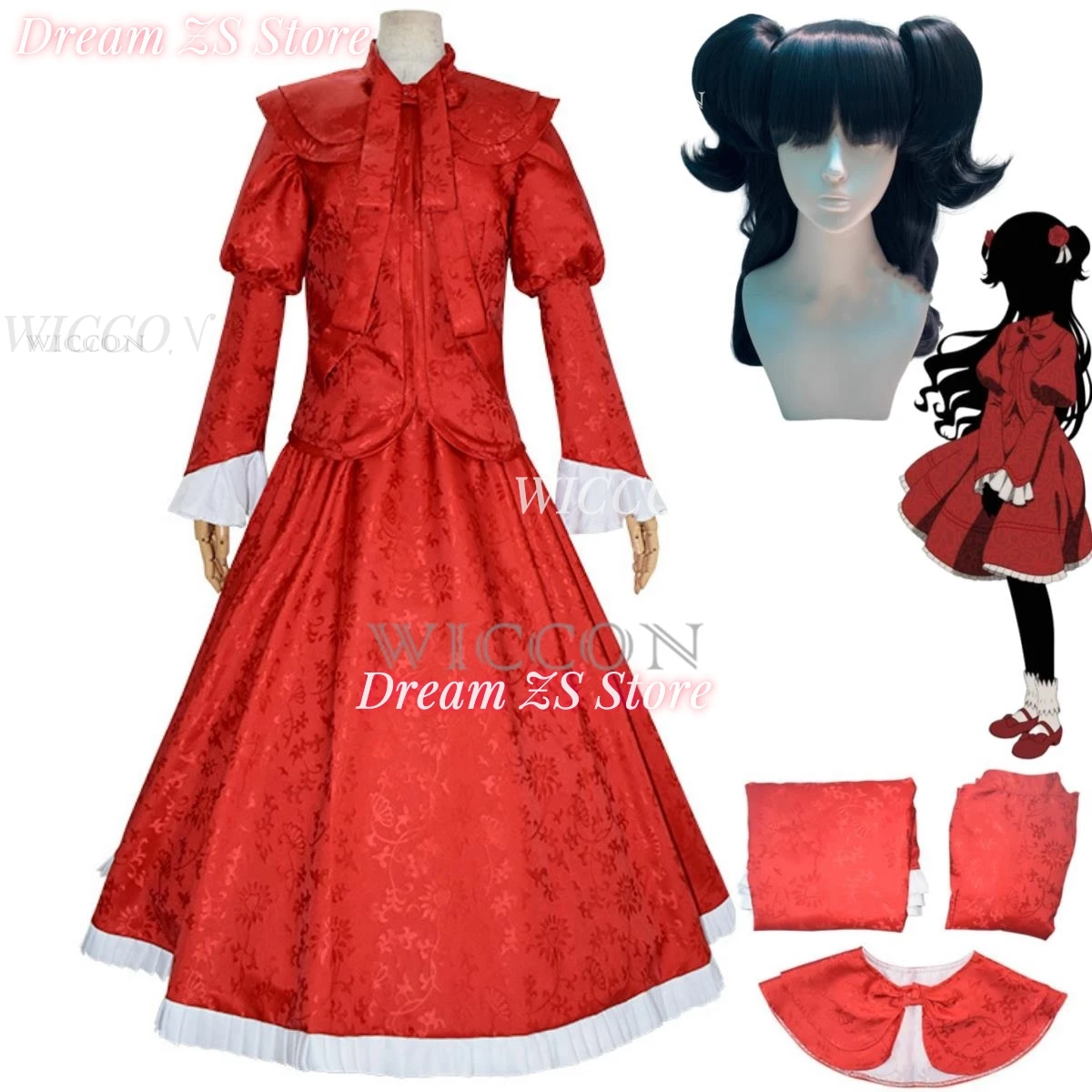 Anime Shadows House Kate Shadow Cosplay Costume Wig Red Dress Long Sleeved Princess Skirt Woman Kawaii Halloween Christmas Suit