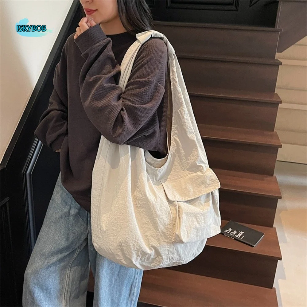 

Hot Versatile Nylon Shoulder Bag Classic Lightweight Wrinkle Handbags Square Shape Large Capacity Tote Bag Daily
