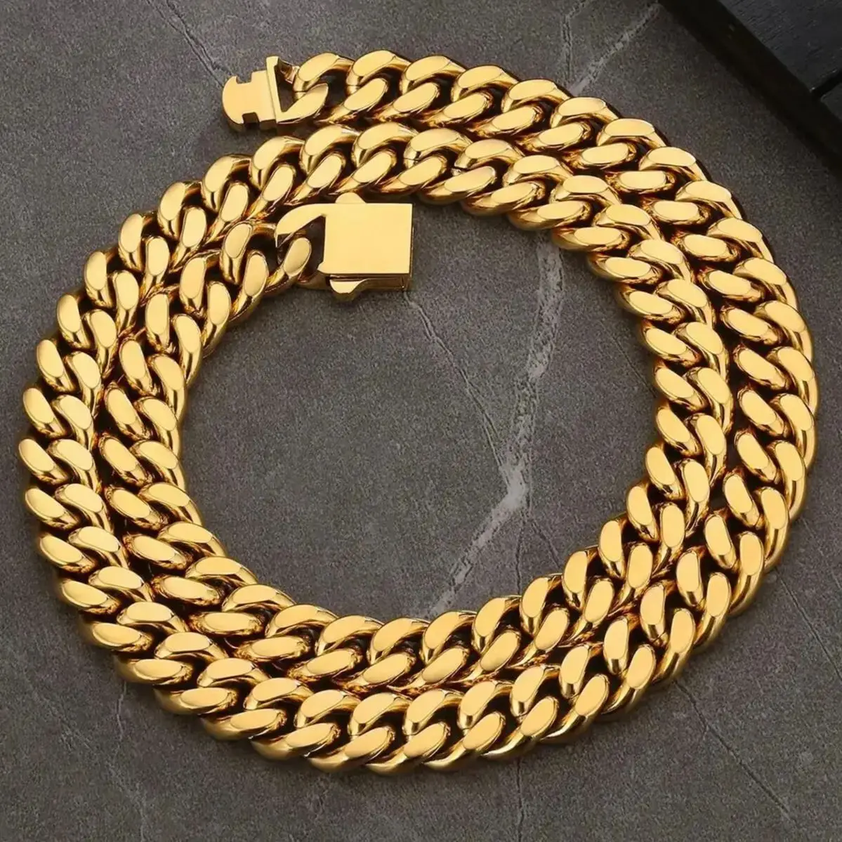 

Free Custom Logo 8/10/12/14mm Chains 18/k Durable Miami Cuban Link Curb Chain No Allergies Hip Hop Necklace for Rapper jewellery