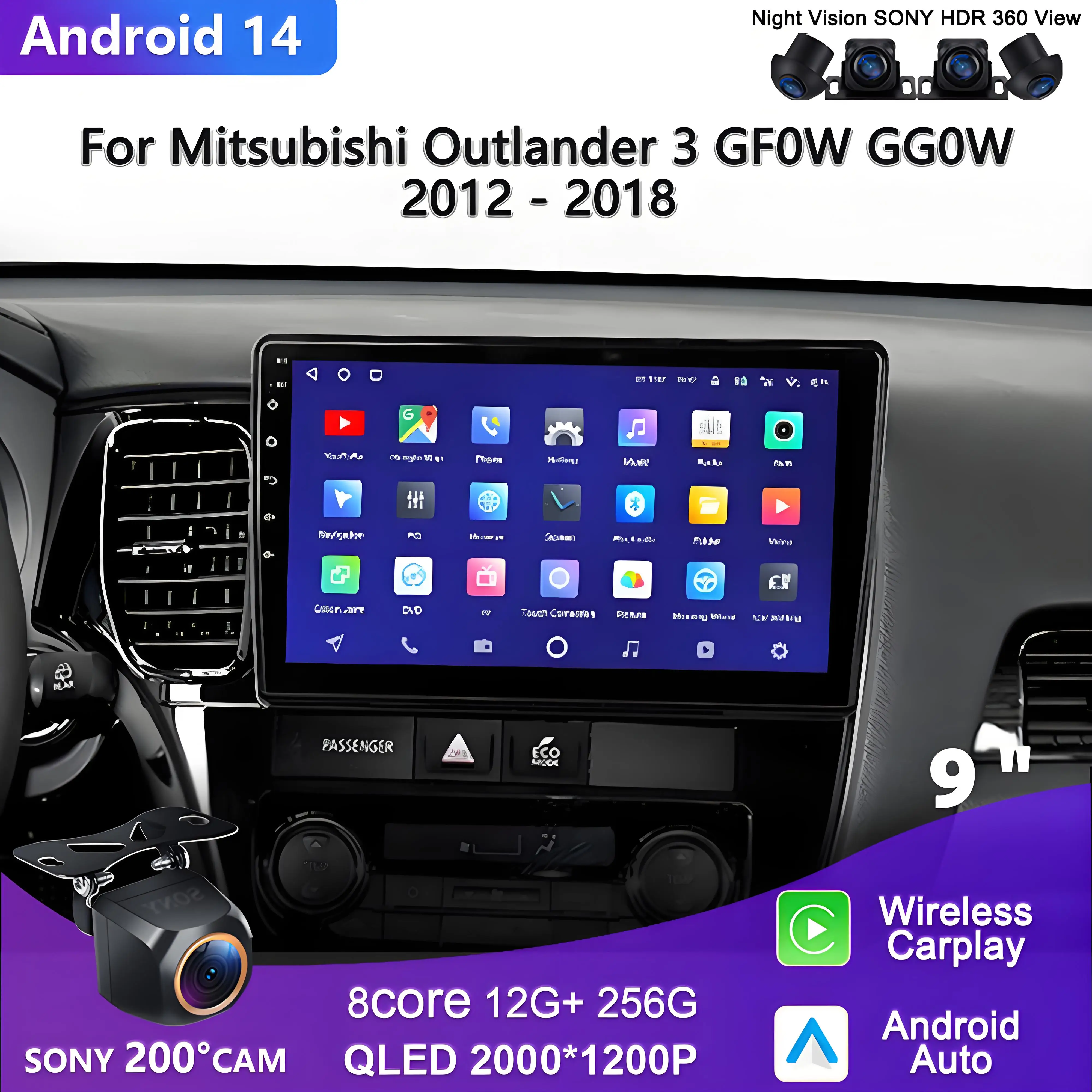 

Экран 2K Android 14 для Mitsubishi Outlander 3 GF0W GG0W 2012-2018 Левый руль Автомобильная мультимедийная навигация GPS без 2din DVD
