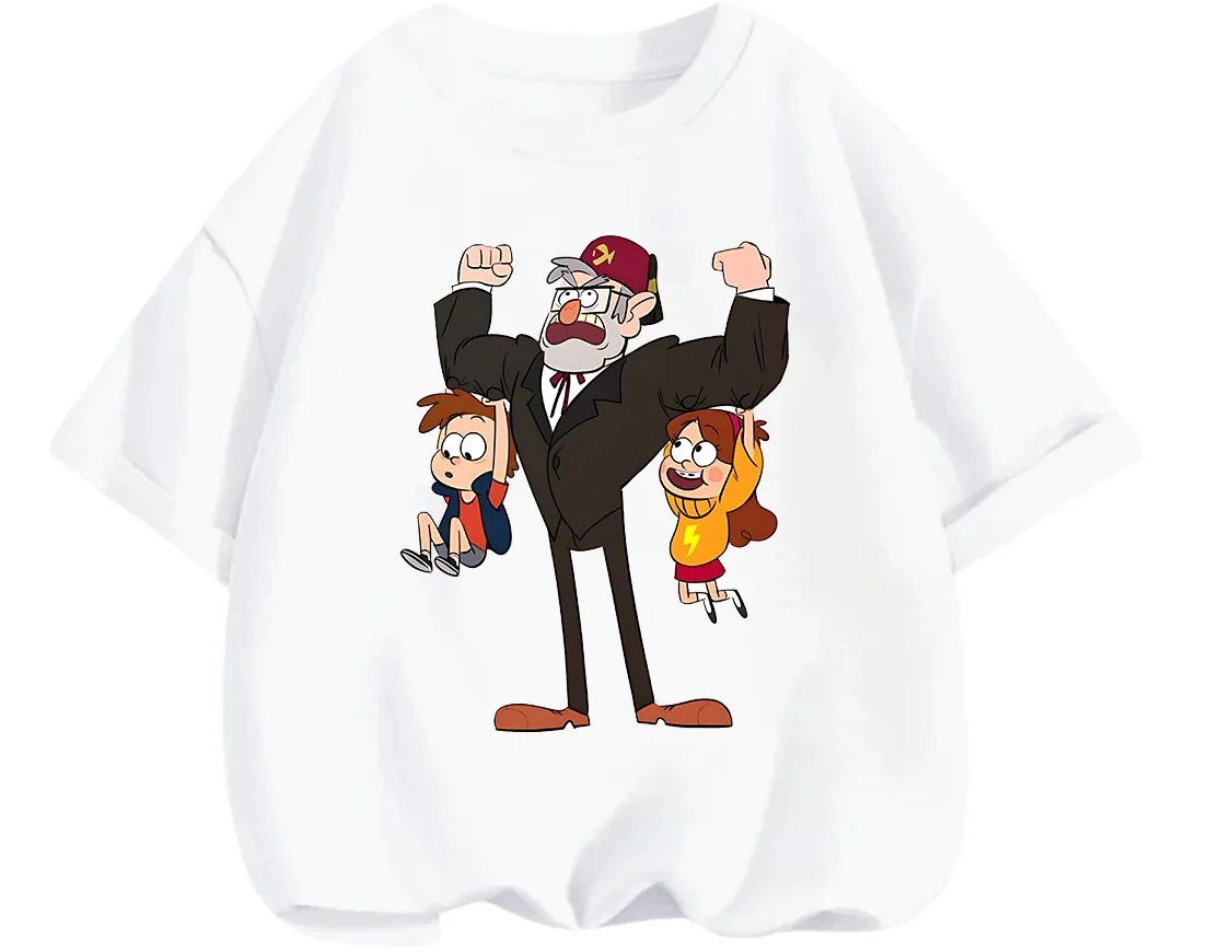 

Модная футболка с героями мультфильмов Gravity Falls, летние повседневные топы с круглым вырезом для мальчиков и девочек 3-14 лет