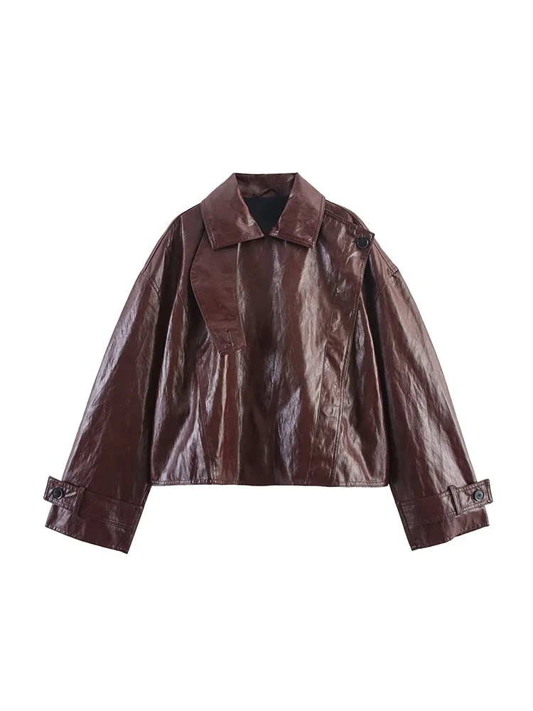 Neue Frauen Unregelmäßige Einreiher Faux Leder Jacke Herbst Winter Mode Sexy Drehen Unten Neck Gestellte Mantel Casual Streetwear