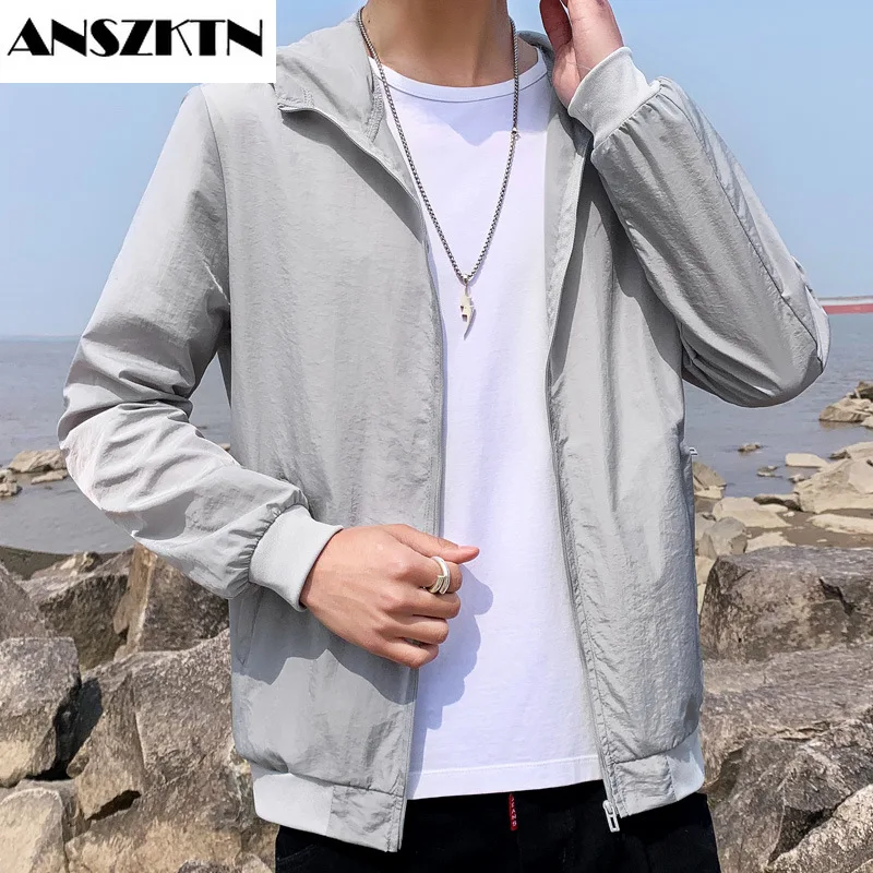 ANSZKTN  Men Ultra-thin breathable skin Sun protection Jacket versatile Lycras hooded skin coat outdoor rash guard