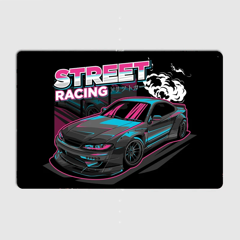 

Street Racing Drift Car Poster Metal Sign Car Club Custom Bar Bedroom Indoor Decor Posters Home Wall Decor Room Decoration