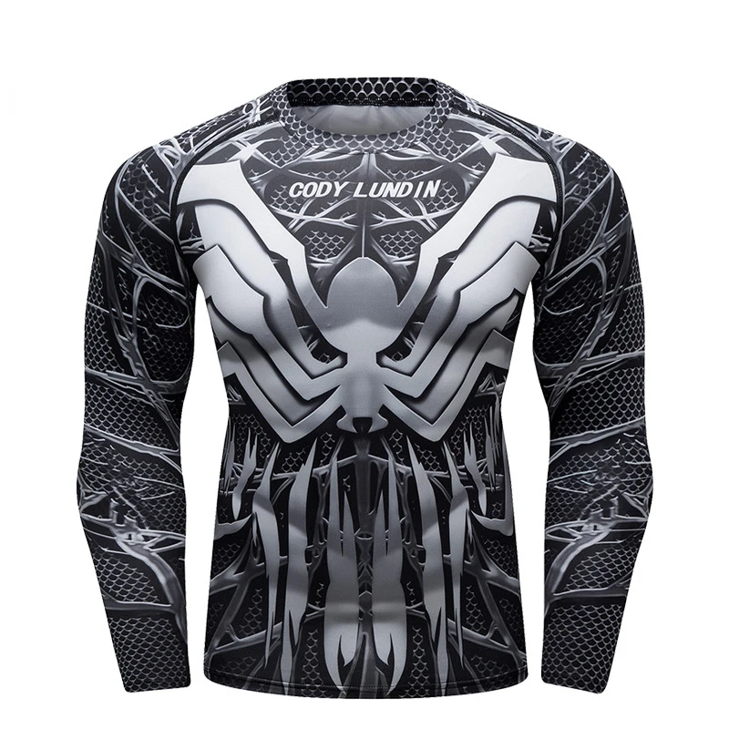 Men\'s 3D Spider Print Training Bodysuit Outdoor Sports Long Sleeved Shirt Street Casual Quick Drying Sweat Wicking Fashion Shirt