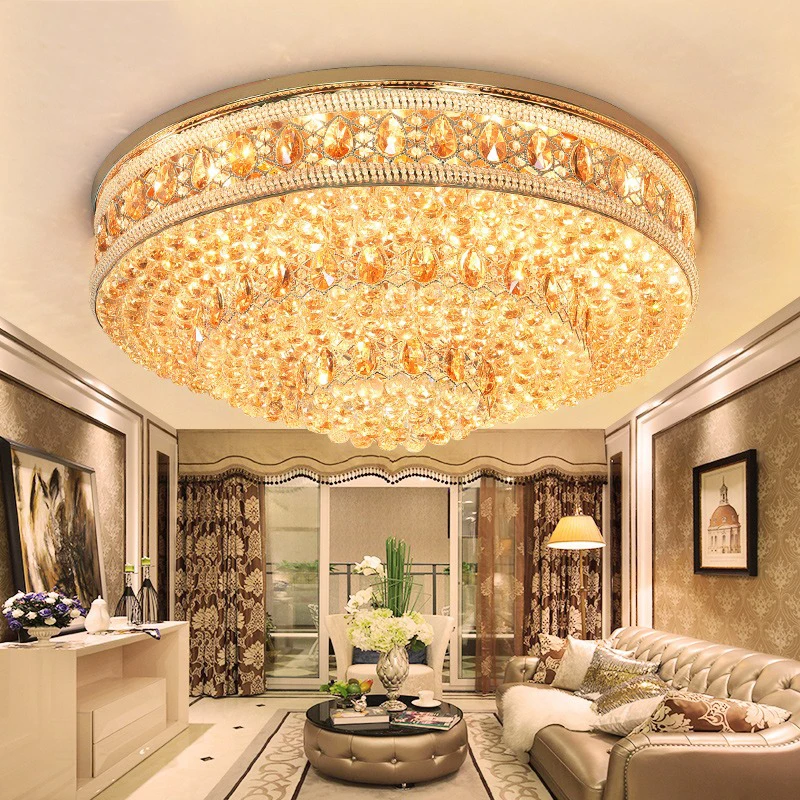 

European Large Crystal Ceiling Chandelier Classic Luxury Led Lampara Gold Round Ceiling Lights Home Decor Lustre Home Appliance