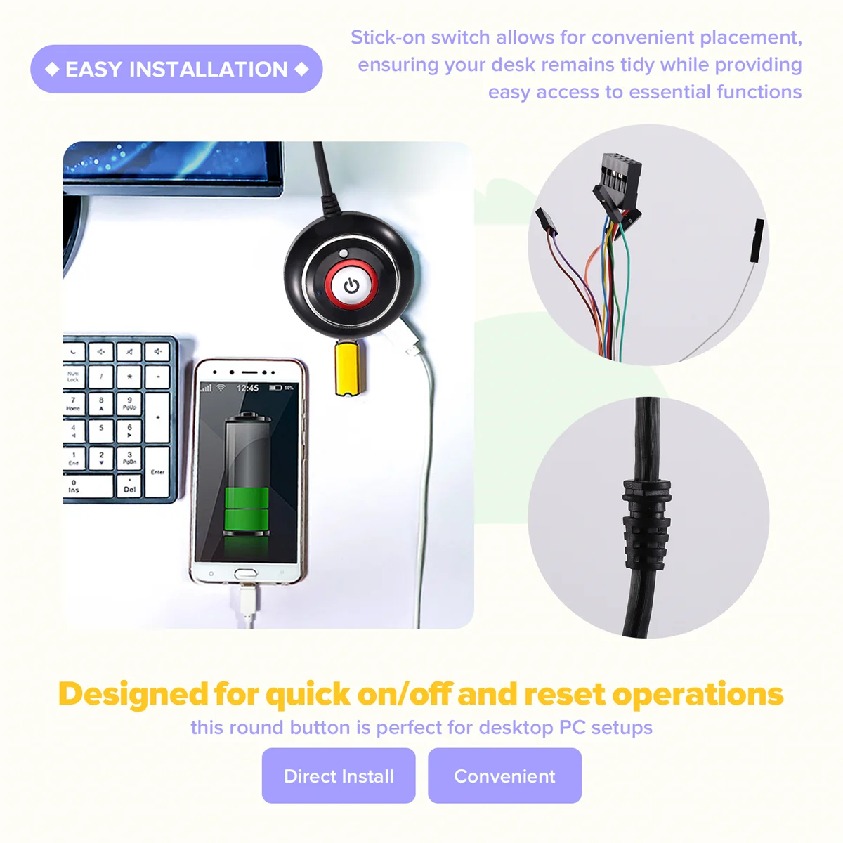 2025+ Computer Desktop Switch Button with Dual USB Port Desktop Host External Button Paste Type Swich