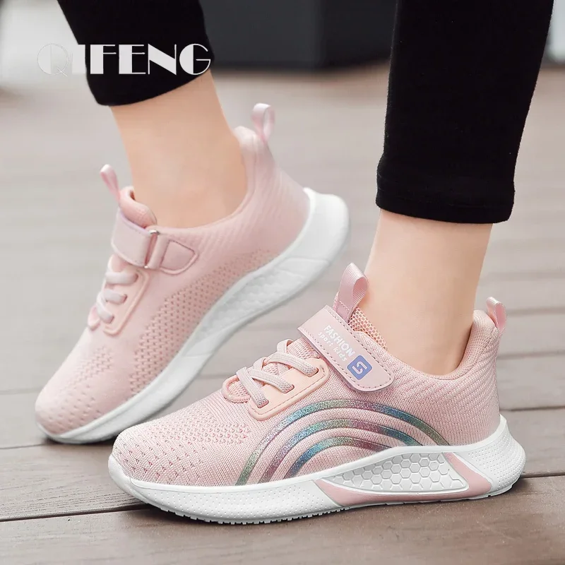 Cute Girls Casual Shoes White Mesh Sneakers Student Kids Summer Sock Footwear Fashion Children Sport Shoes Tenis Running Autumn