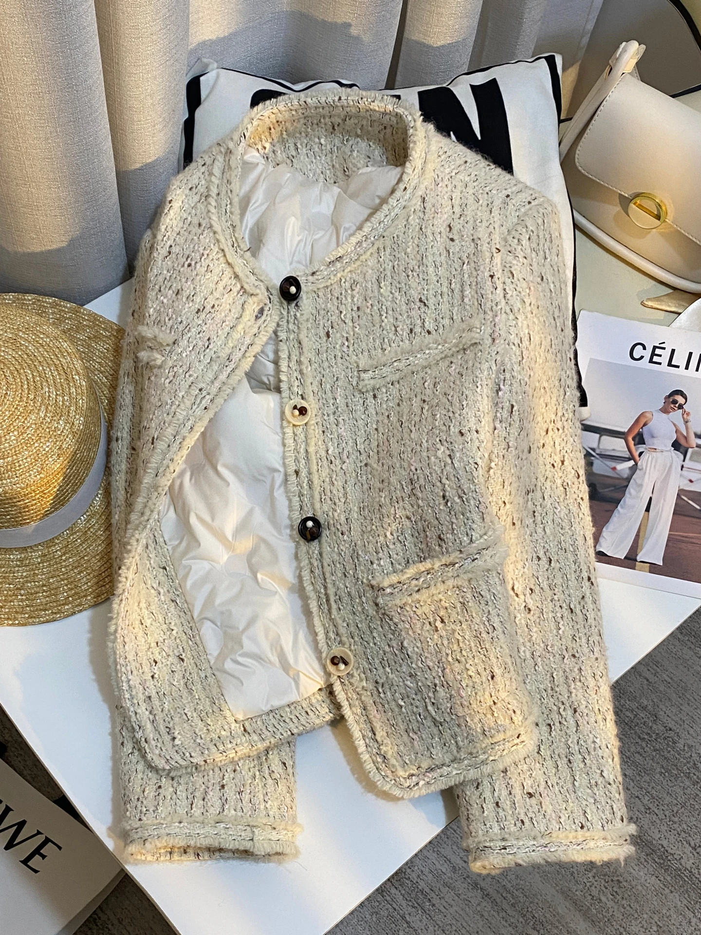 

Korean Sle Sweet ort down Jaet Women's Faionable Winter Top Beige Inner Fill Casual Straight Cut with kets