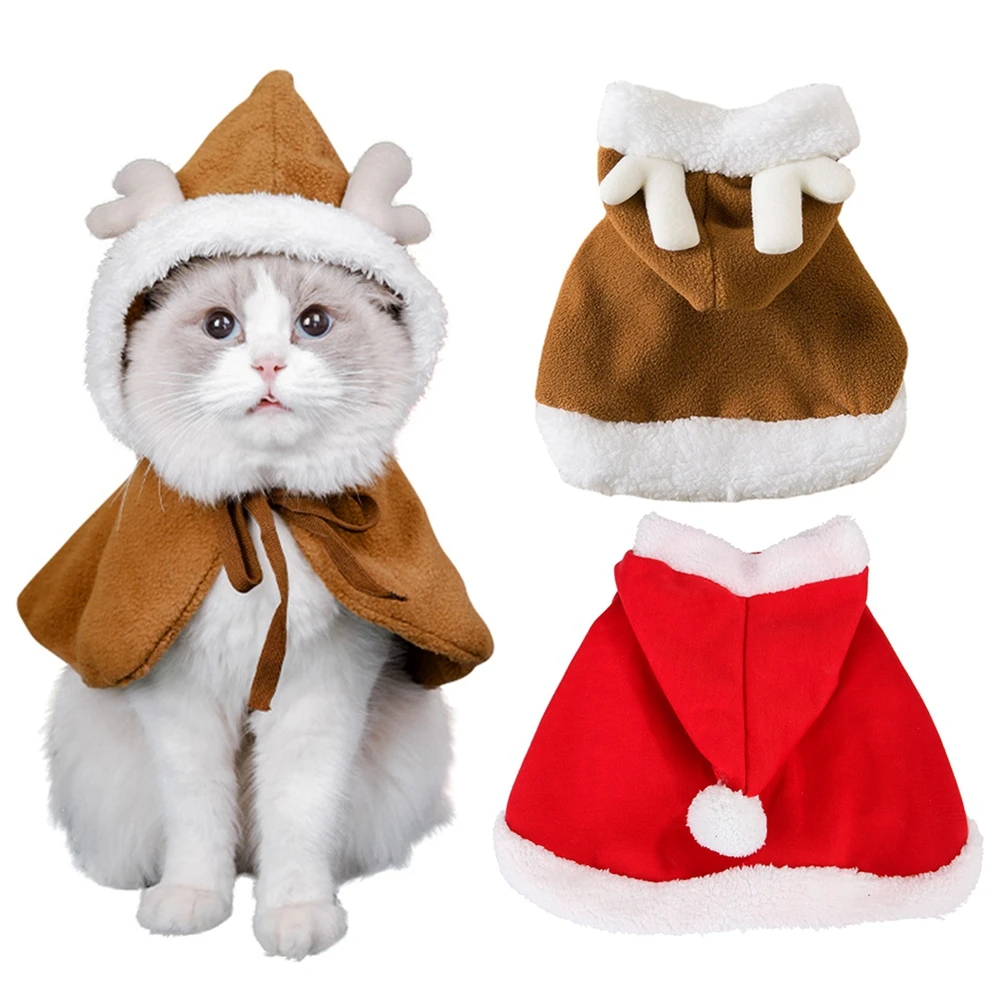 Christmas Pet Cloak Santa Cosplay Elk Costume Dog Puppy Hoodie Coat Clothes for Small Dogs Cats Costumes Soft Plush Warm Outfit