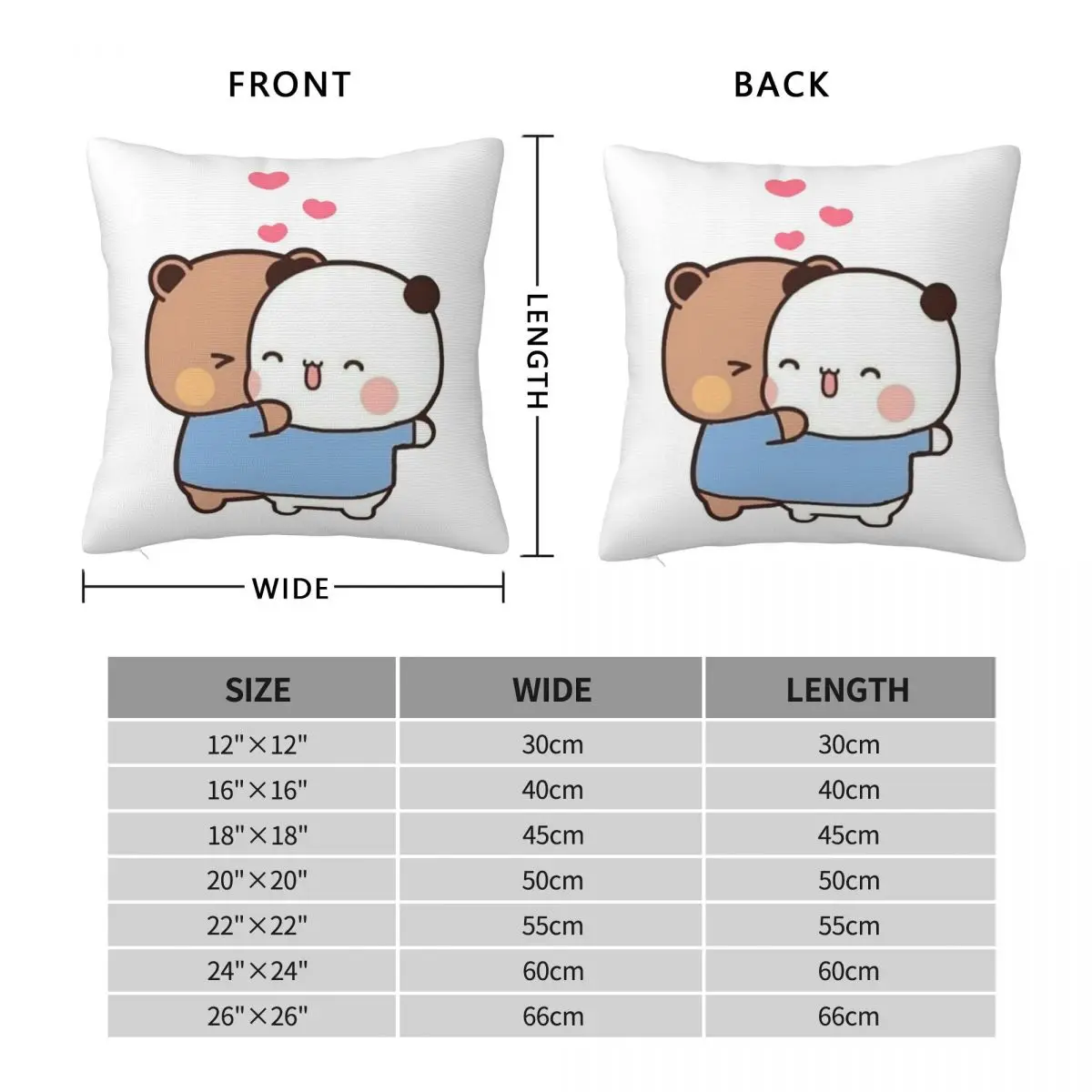 Panda And Brownie Bear Couple Pillowcase Polyester Linen Velvet Pattern Zip Decor Sofa Seater Cushion Cover