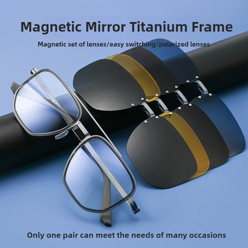 

Magnetic Glasses Frame 5lens Denmark Pure Titanium Pilot Style Driving Night Vision Shades UV Men Magnetic Polarized Sunglasses