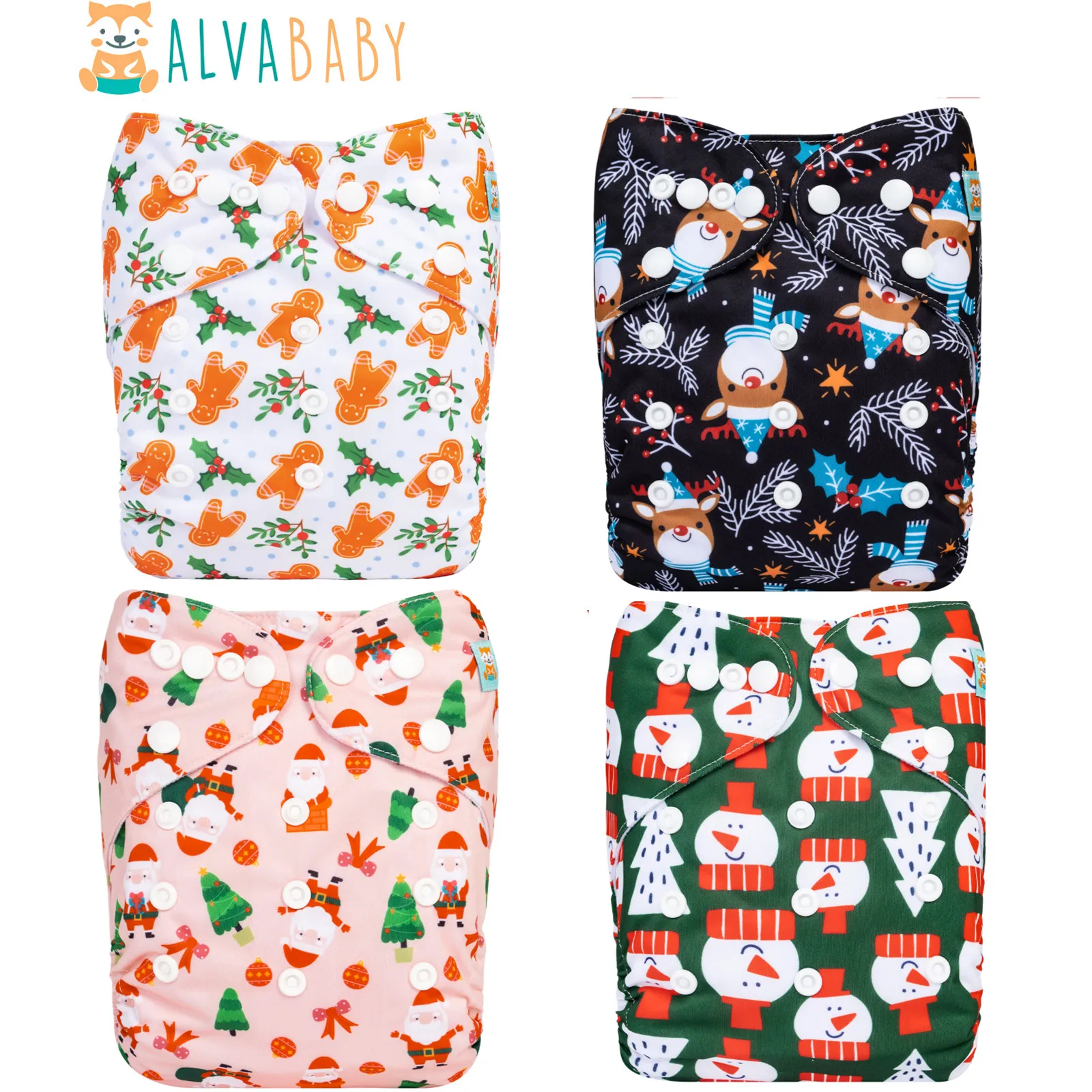 U Pick ALVABABY Christmas Baby Cloth Diaper Fashion Baby Cloth Nappy Reusable with 1pc Microfiber Insert