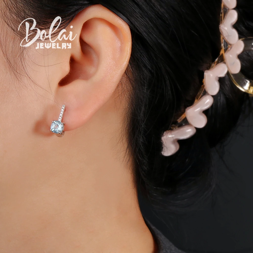 تصميم بسيط لشهر نوفمبر جوهرة الميلاد الطبيعية السماء الزرقاء توباز الشطرنج قطع الأحجار الكريمة أقراط فضية للنساء والفتيات المجوهرات الراقية