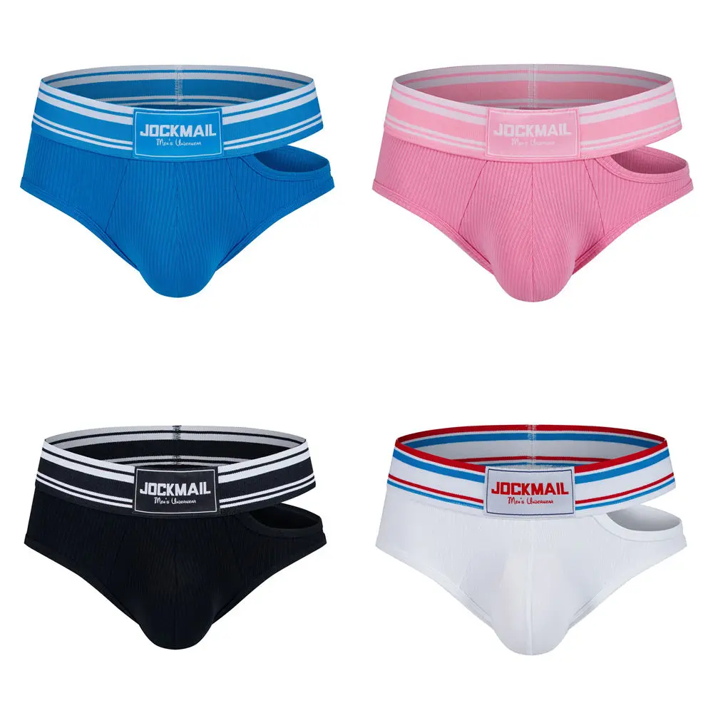 

Jockmail Новые мужские трусы с перфорированным хлопком, сексуальные U-образные карманы с боковыми отверстиями, низкая талия для дышащего нижнего белья
