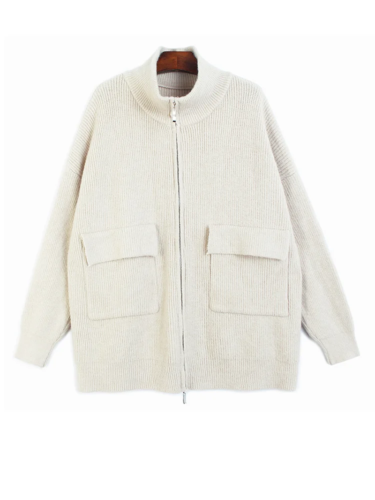 

Gray Big Size Knitting Cardigan Sweater Loose Fit Lapel Long Sleeve Women New Fashion Tide Autumn Winter 2022 M127