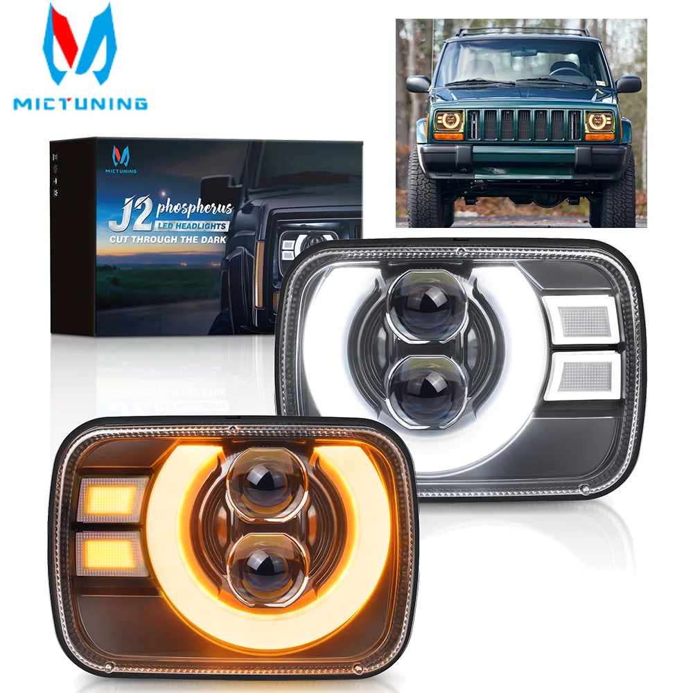 MICTUNING J2-Ecplise 5x7 7x6 Замените фары дальнего света, прямоугольные антибликовые светодиодные лампы H6054, янтарные указатели поворота DRL для GMC Ford