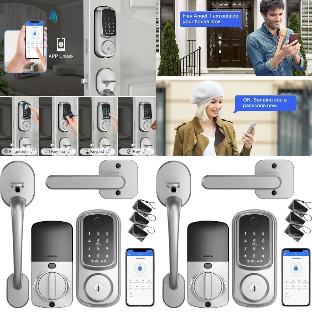 

Умный дверной замок с ручкой и электронной кодовой панелью, совместимый с Alexa (серебристый)