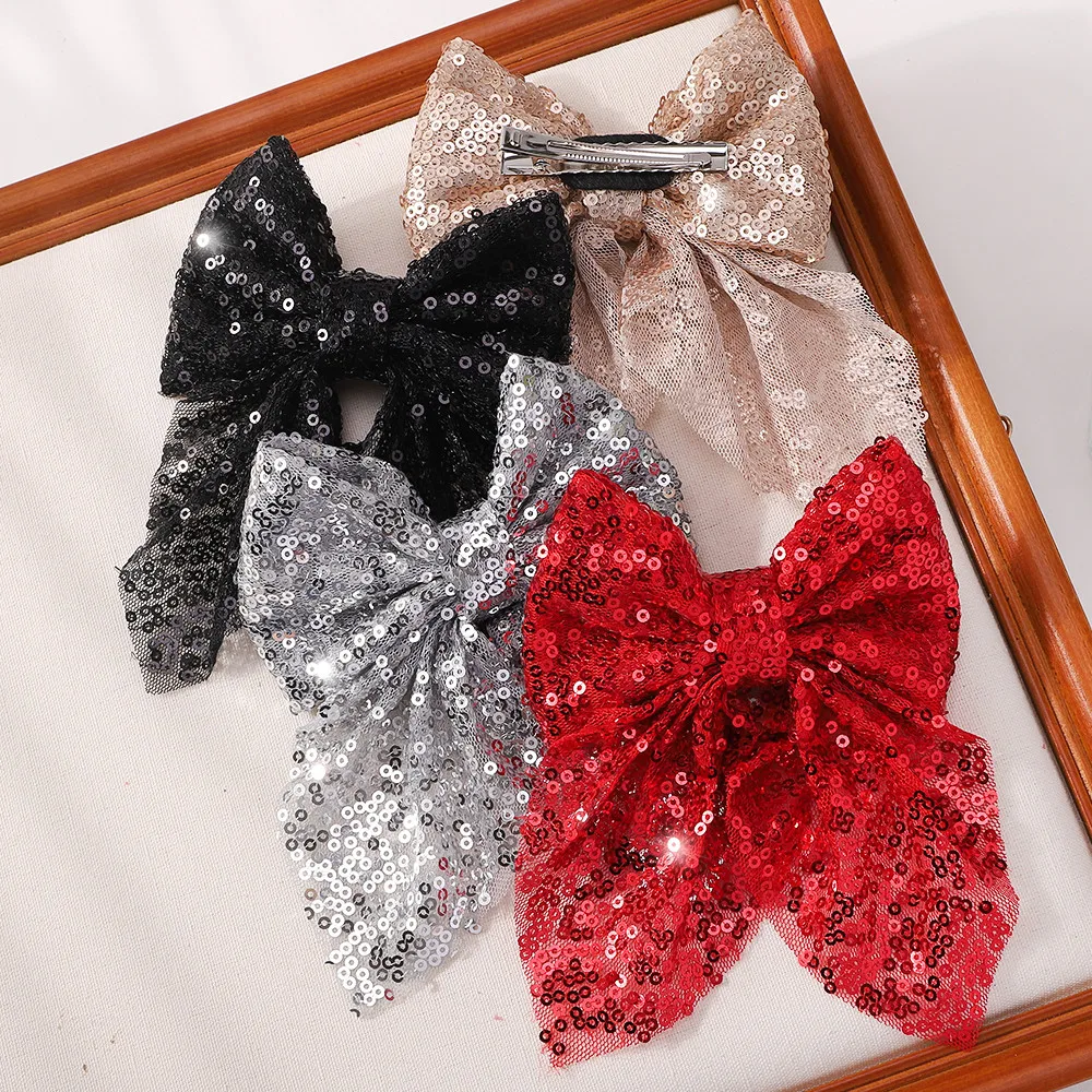 3 Teile/satz 4,33 "Glitter Große Haarspangen Shinny Pailletten Haarschleife mit Clips für Frauen Mädchen Weihnachten Kopfbedeckung Haarschmuck Geschenk