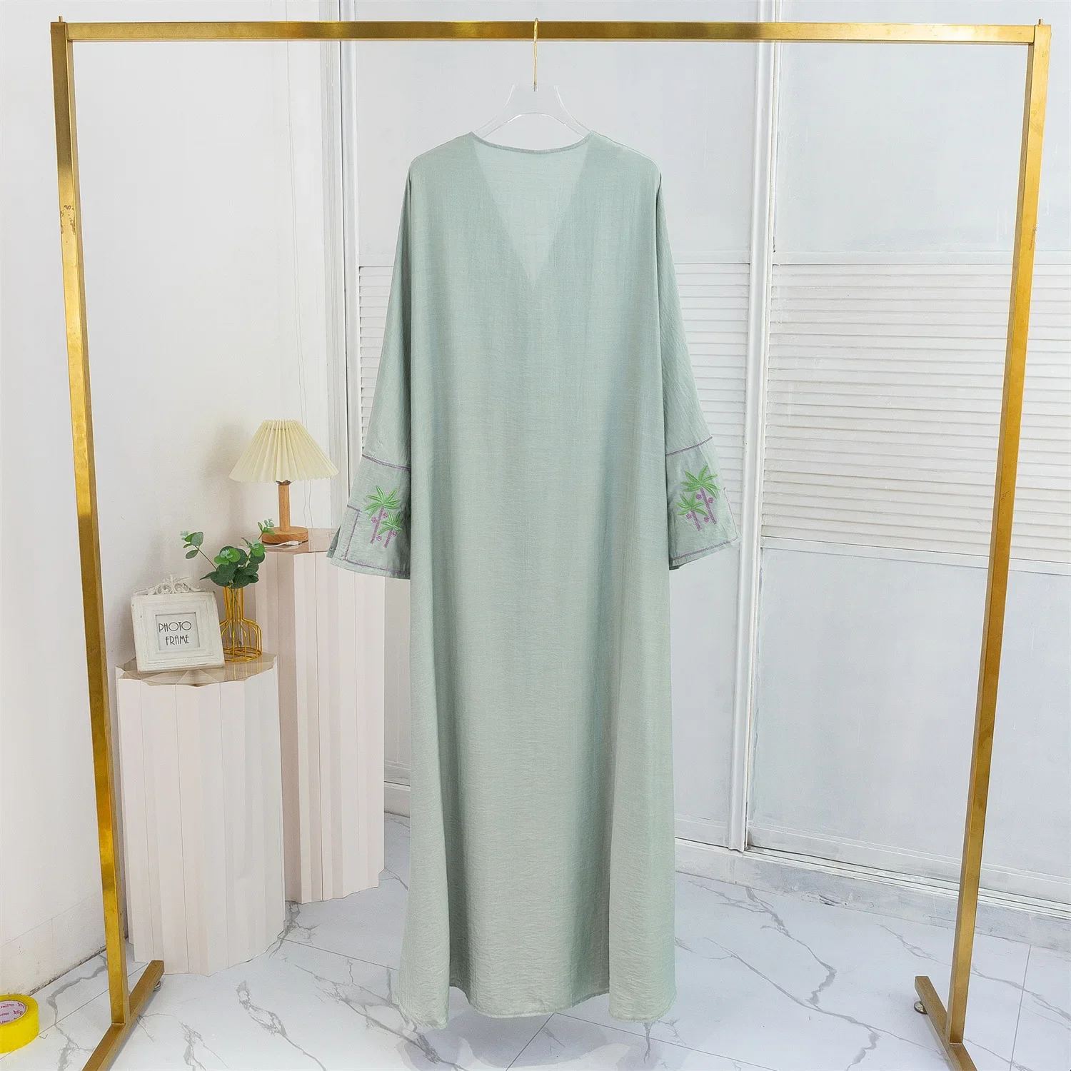 New Women Muslim Tree Embroidery Dress Dubai Open Kimono Abaya Turkey Kaftan Eid Kebaya Ramadan Islam Jalabiya Arabic Robe Coat