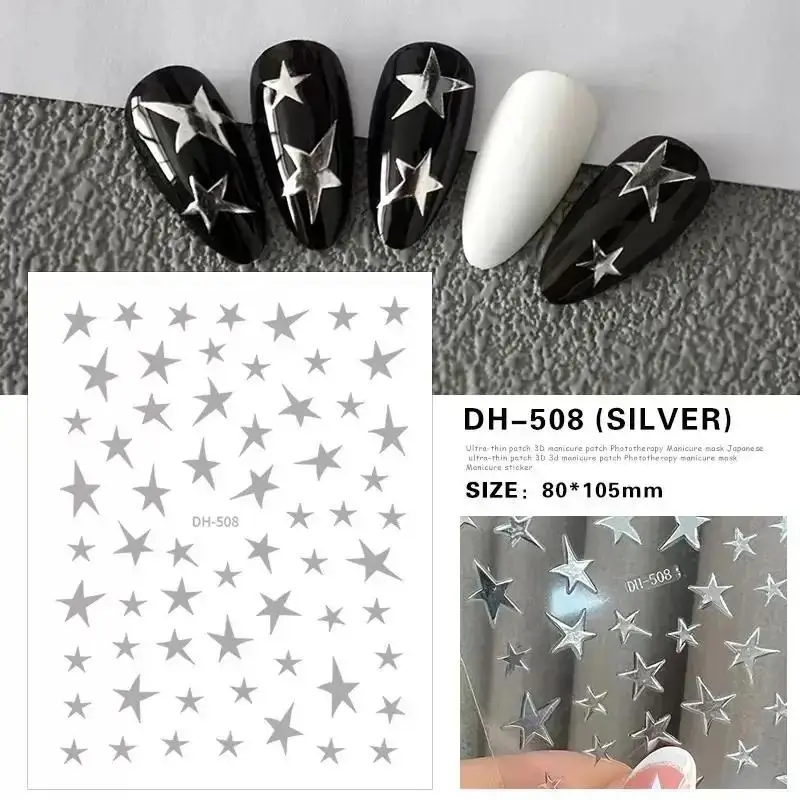 Five-pointed Star Nail Decals Hollow Foil Hand-painted Pentagram Stickers Non-toxic for Kids Women DIY Manicure Design