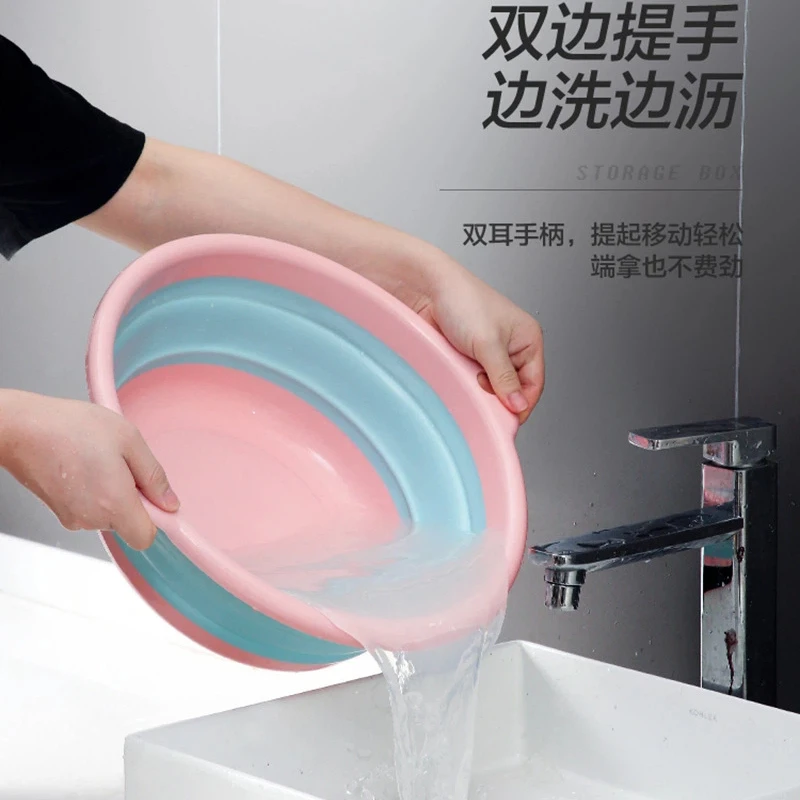 Foldable Portable Thick Silicone Washbasin for Outdoor Business Trips Camping Face Washing Laundry Vegetable and Fruit Washing