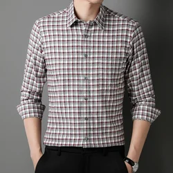 Neu im Hemd 100% Baumwolle Schleifen Langarm hemden für Männer große Größe Plaid Smart Casual Slim Fit England style weiche Büro kleidung