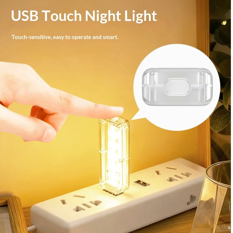10LEDs USB Touch Dimming Night Light 5V Portable 3000K/6500K Bulb for Bedroom Study PC Laptop Mobile Power Bank Plug in Lighting