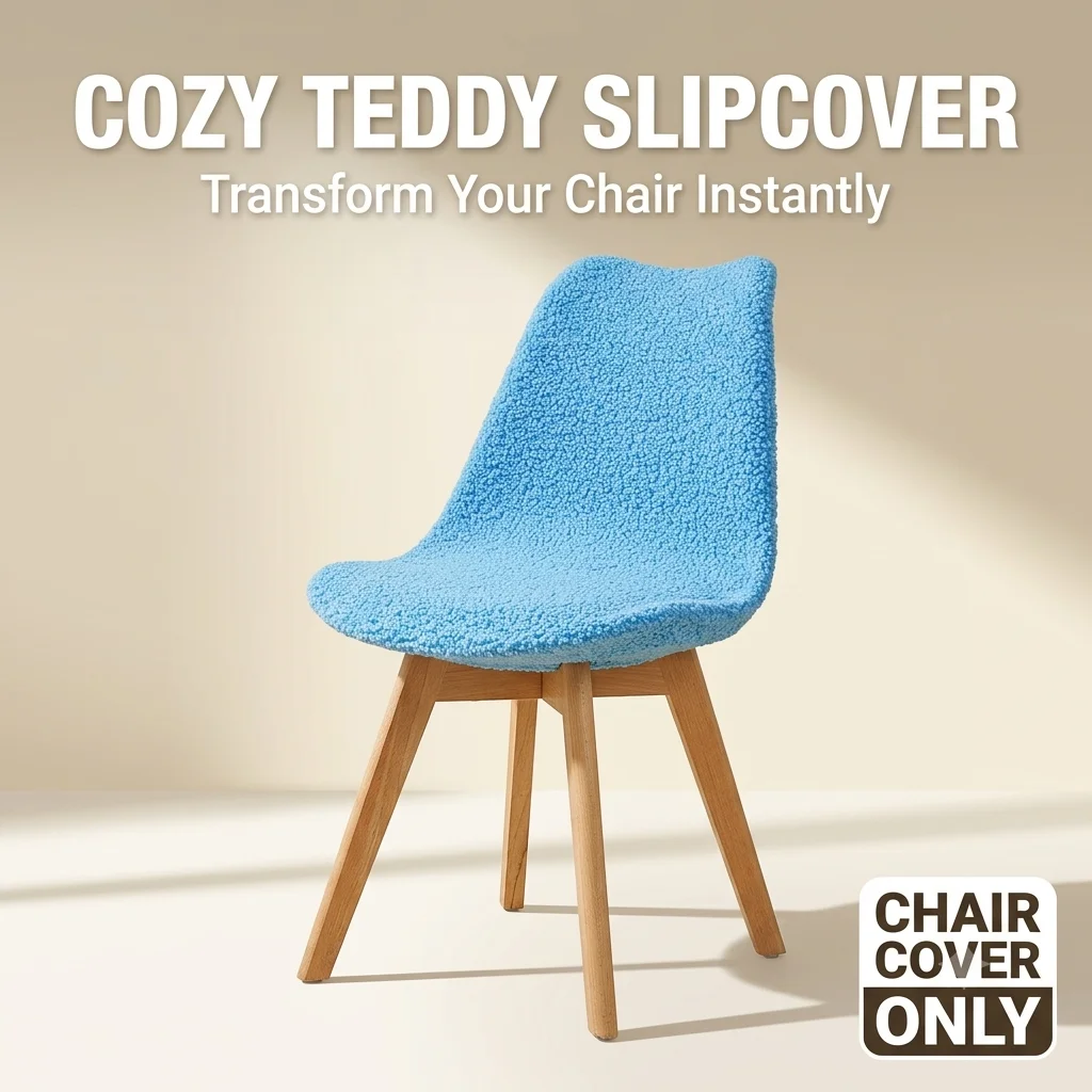 Teddy Fleece Shell Chair Cover Stretch Bouclé Dining Chair Slipcover Soft Armless Accent Chair Protector for Home Dining Room