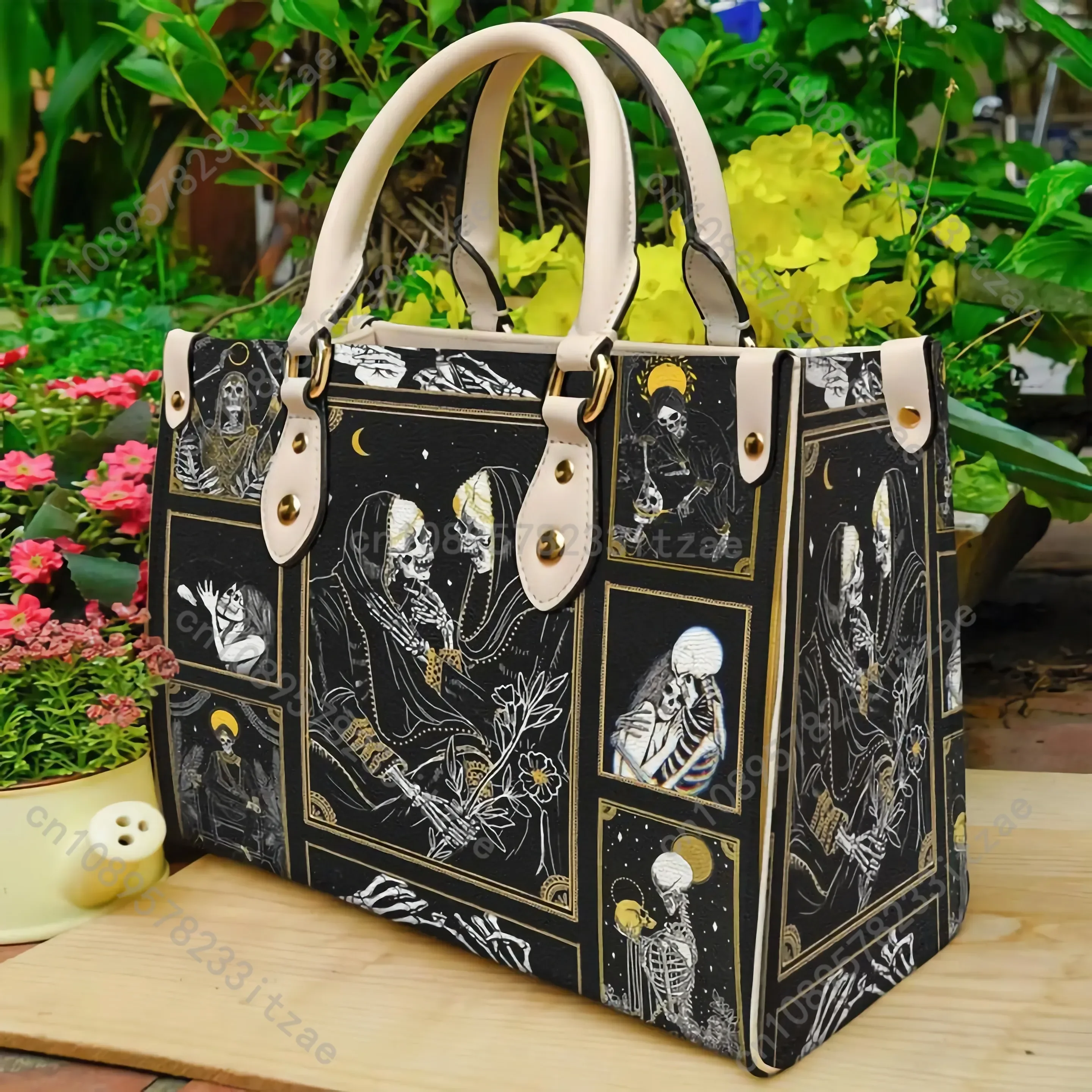 The Lovers Skull Tarot  Custom Leather Bag Handbag For Women Large Shoulder Handbags With Long Strape High Quality Female Tote