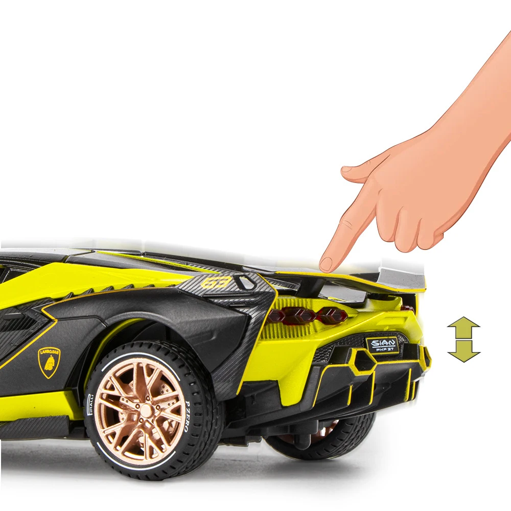 1:24 Lamborghini Sian FKP37 pressofusi per auto in lega e veicoli giocattolo modello di auto suono e luce tirare indietro giocattoli per auto regali