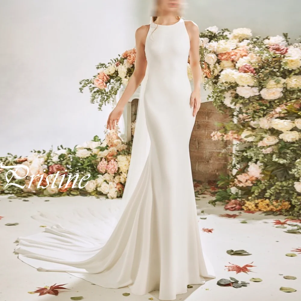 

Customized White Jersey Lace Mermaid Crew Neck Wedding Dress Graceful Modern High Quality Bridal Gowns Vestido De Festa Romantic