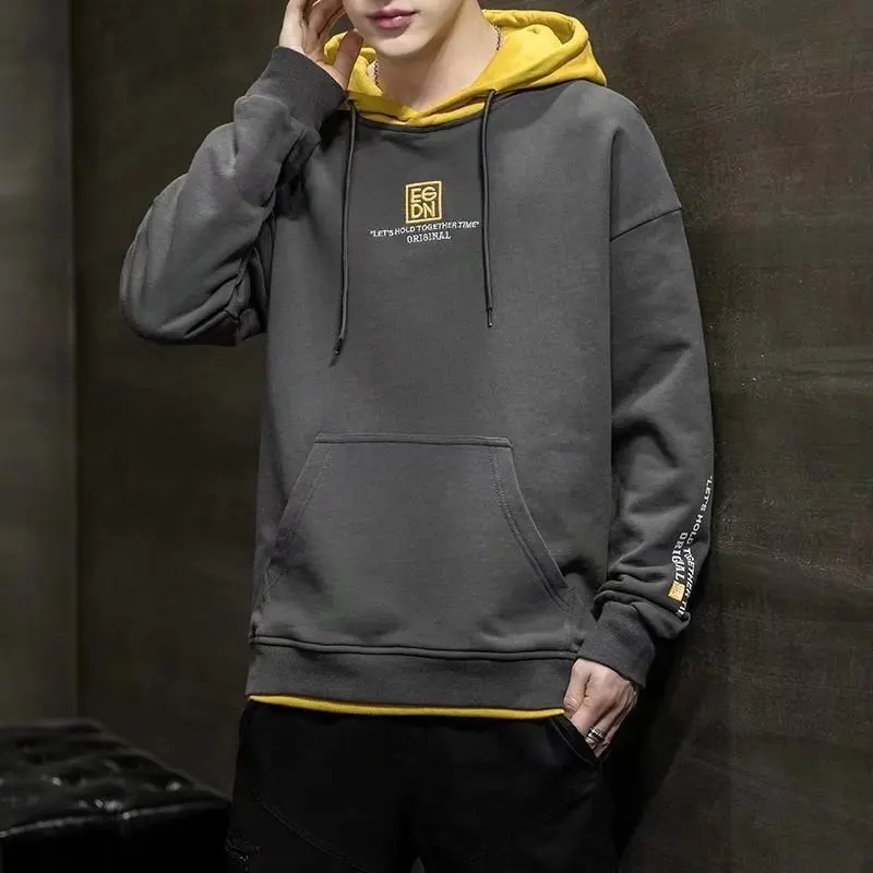 2021 Autumn/Winter Men's Hooded Sweatshirt Loose Fit Casual Korean Style Fleece-Lined Thin Sweatshirt For Young Men