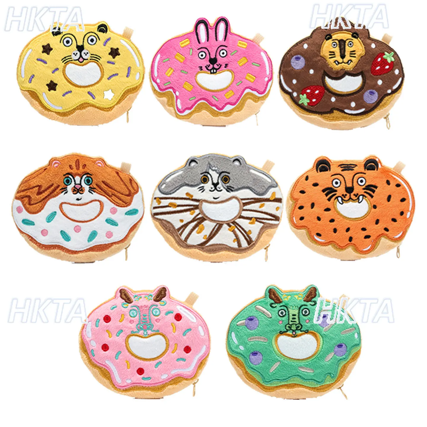 Y2k New Cute Cartoon Donut Fabric Headphone Key Plush Bag Embroidery Letter Print Portable Lanyard Dopamine Storage Bag Women