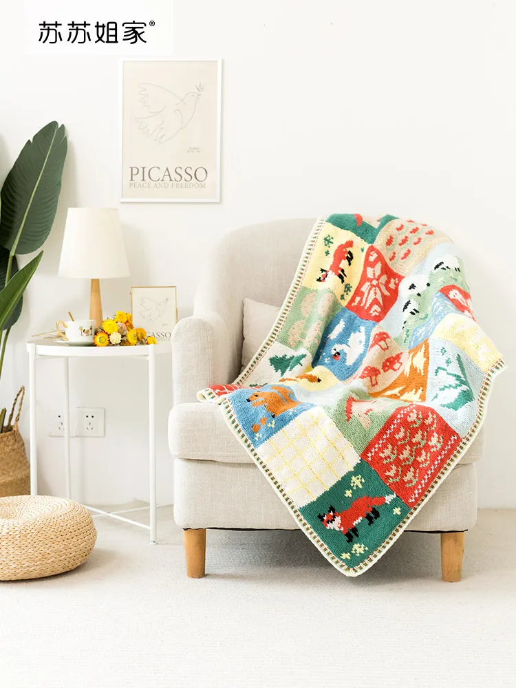 

SuSuJie Home Four Seasons Forest Pattern Knitted Blanket DIY Crochet Yarn Material Kit Handmade Warm Cozy Wool Yarn Ball