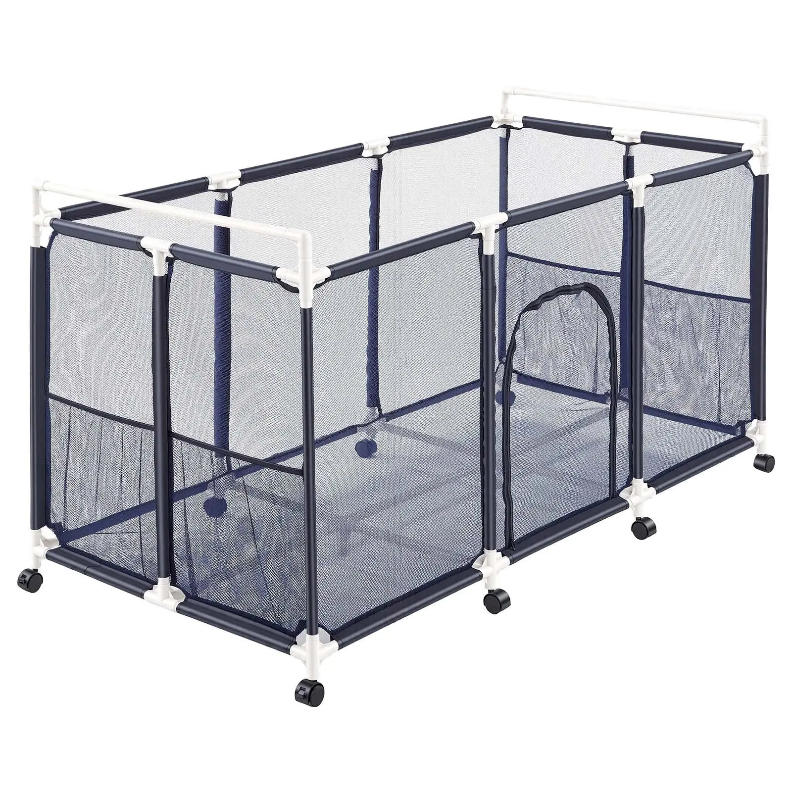 

Pool Storage Bin, 62.6 x 32 x 36 in, Rolling Pool Float Storage Organizer with Side Pockets & Casters, Durable Plastic Frame,