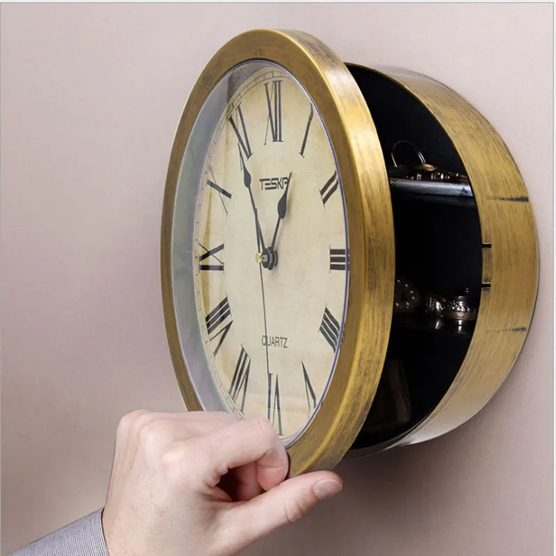 Retro Gold  Wall Clock Diversion Safe Secret Security Stash Cash Money Jewelry security Box