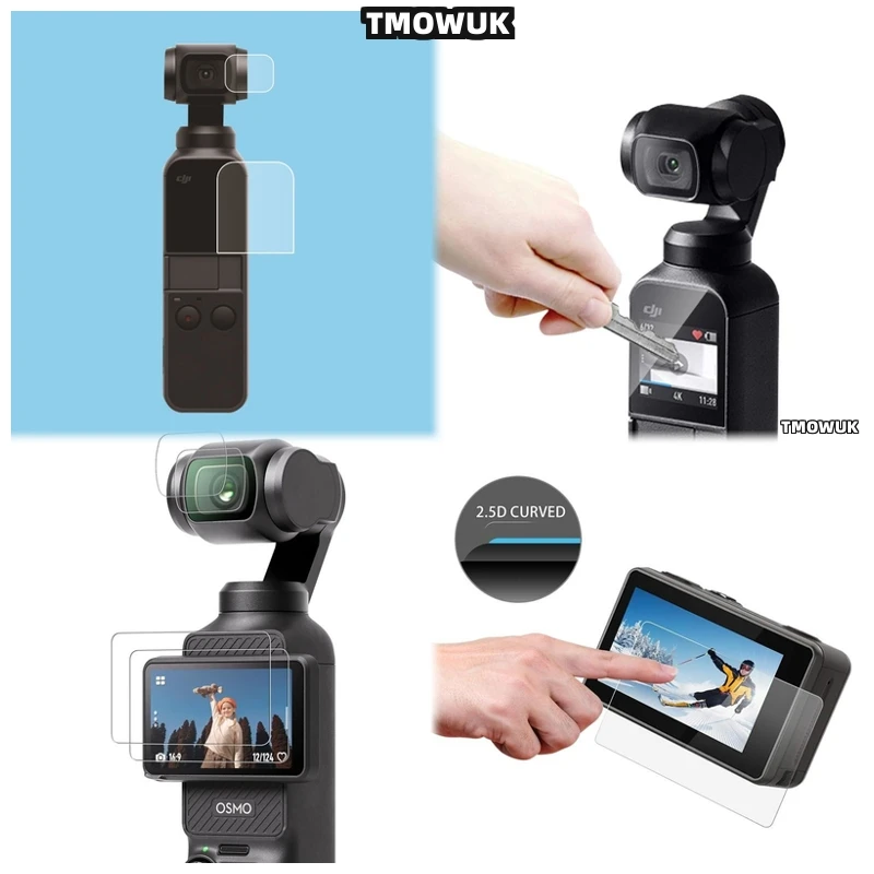 

For DJI Pocket 1 2 Osmo Pocket 3 Action 2 4 Pro - Full - Coverage Tempered Glass Screen Protector And Lens Cap