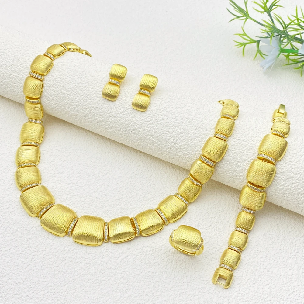 

Falair Sparkling Christmas Gift for Women Cubic Zirconia Jewelry Set Gold Plated Copper Necklace Earrings Bracelet Ring