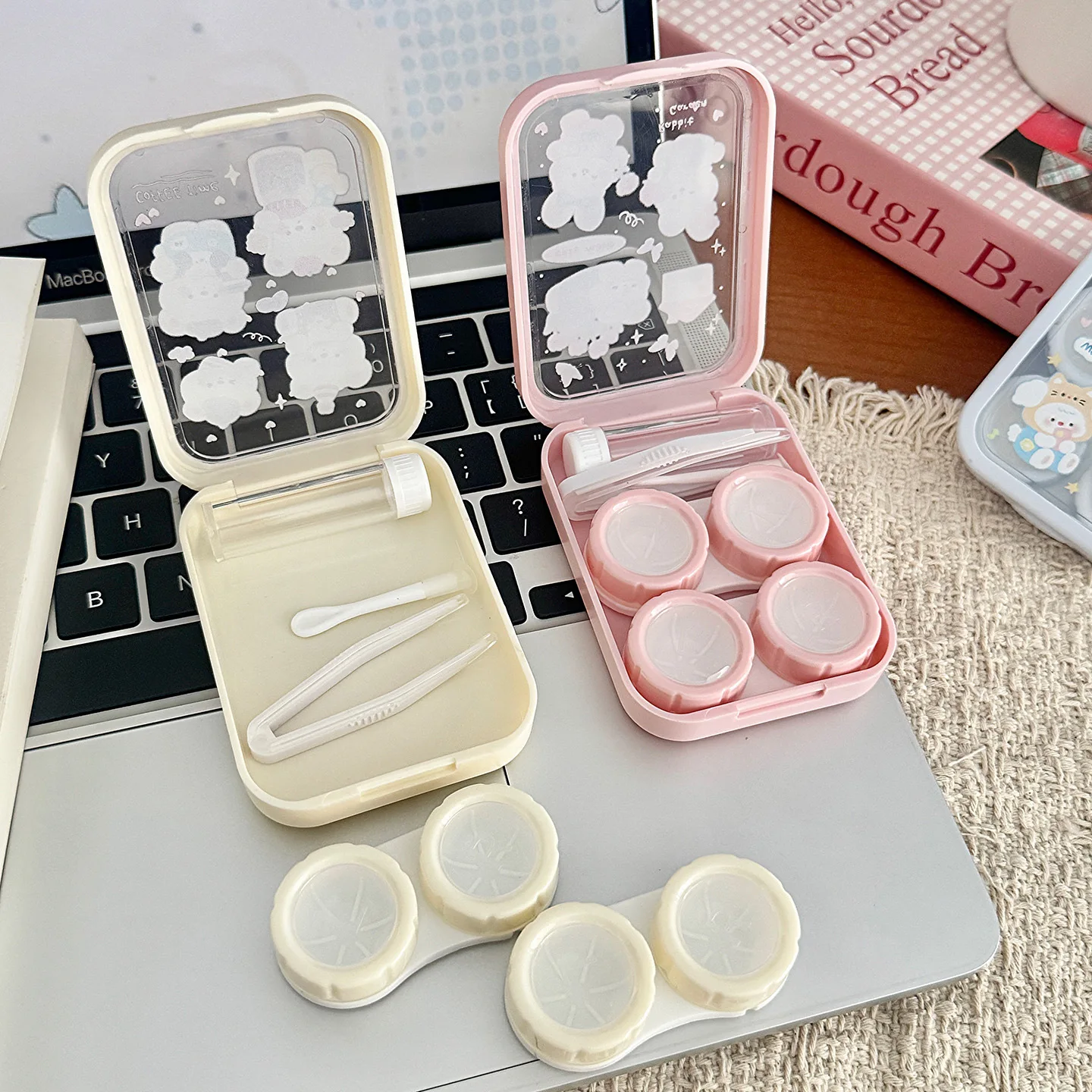 Sweet Bear Contact Lens Case Wome INS Cosmetic Lens Container Portable Travel Set Spectacle Case Storage Lens Gift for Girl