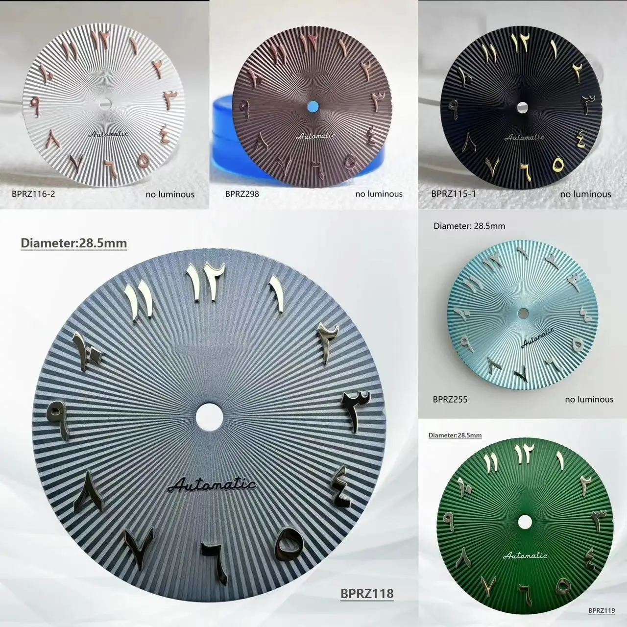 No window non luminous 28.5mm Arabic S logo dial NH35 automatic movement black silver blue green hot selling S logo Arabic dial