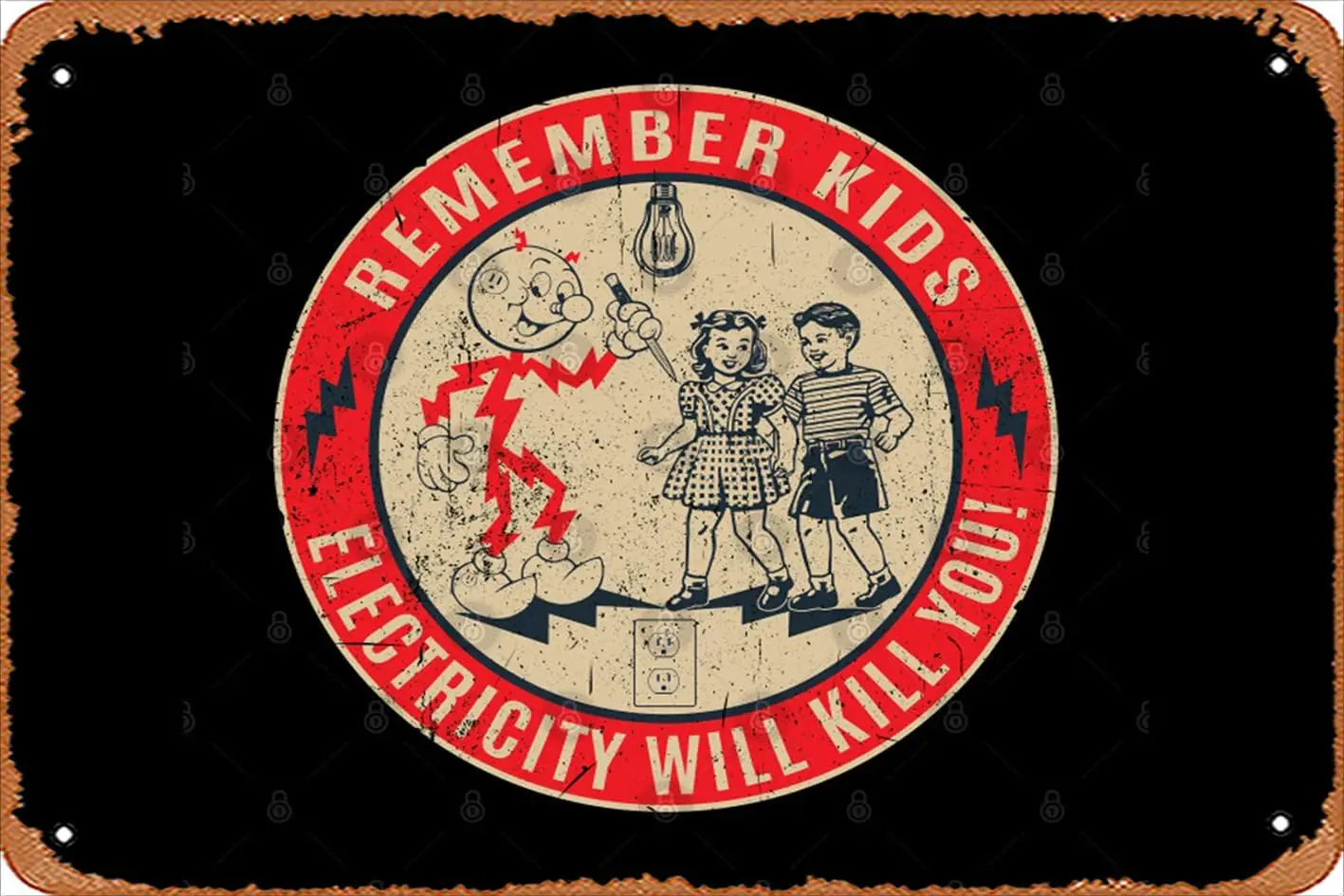 Retro Tin Sign Reddy Kilowatt Electricity will kill you Vintage Funny Novelty Metal Signs Man Cave Humorous Signs Movies Music B