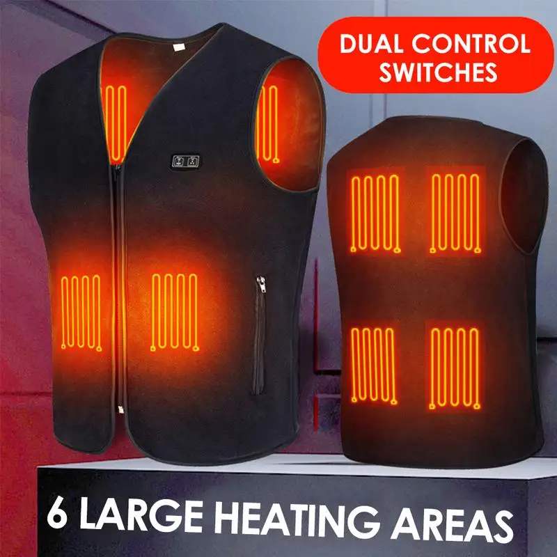 6 Areas Heating Vest USB Electric Self Heating Warm Vest Double Control Temperature Warming Waistcoat Washable Heated Jacket