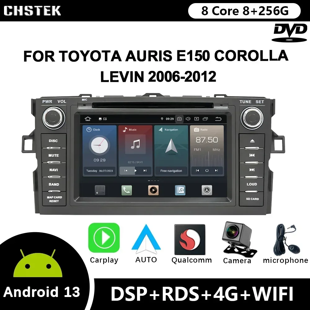 

Автомобильное радио CHSTEK Android 12 для Toyota Auris E150 Corolla Levin 2006-2012 DVD Qualcomm Bluetooth CarPlay WIFI 4G GPS Авторадио