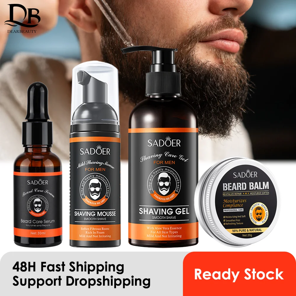 

4Pcs/set Beard Care Kit for Men with Beard Oil,Shaving Mousse,Shaving Gel,Beard Balm Wax Natural Non-irritating Beard Growth Kit