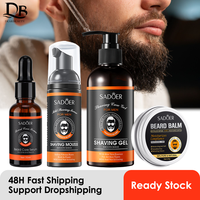 4Pcs/set Beard Care Kit for Men with Beard Oil,Shaving Mousse,Shaving Gel,Beard Balm Wax Natural Non-irritating Beard Growth Kit